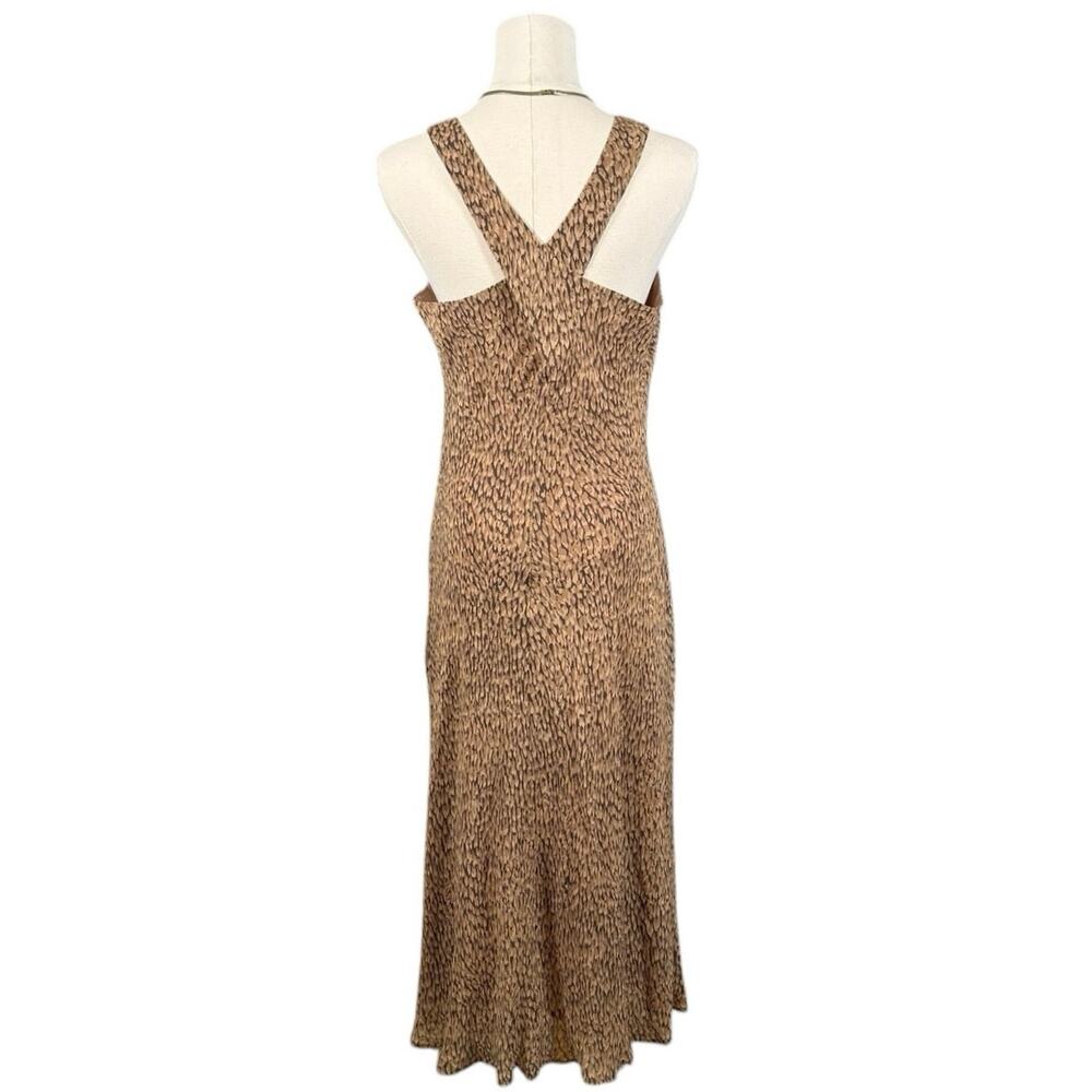 Ann Taylor 100% Silk Midi Dress Size 8 Neutral Print Sleeveless Classic Office - Picture 3 of 10
